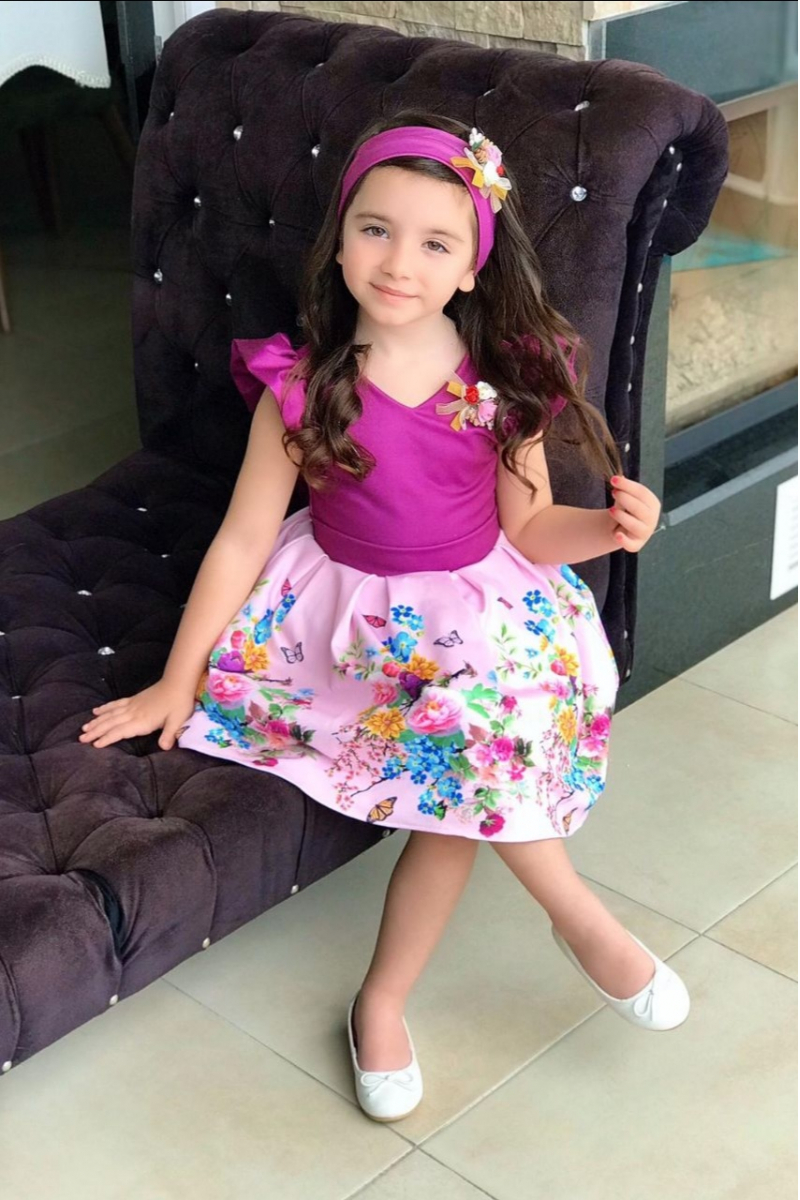 فستان بناتي منفوش - طباعة زهور ، بنفسجي