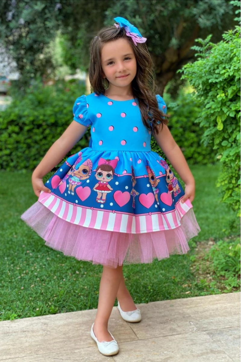 فستان بناتي منفوش - بتصميم مميز