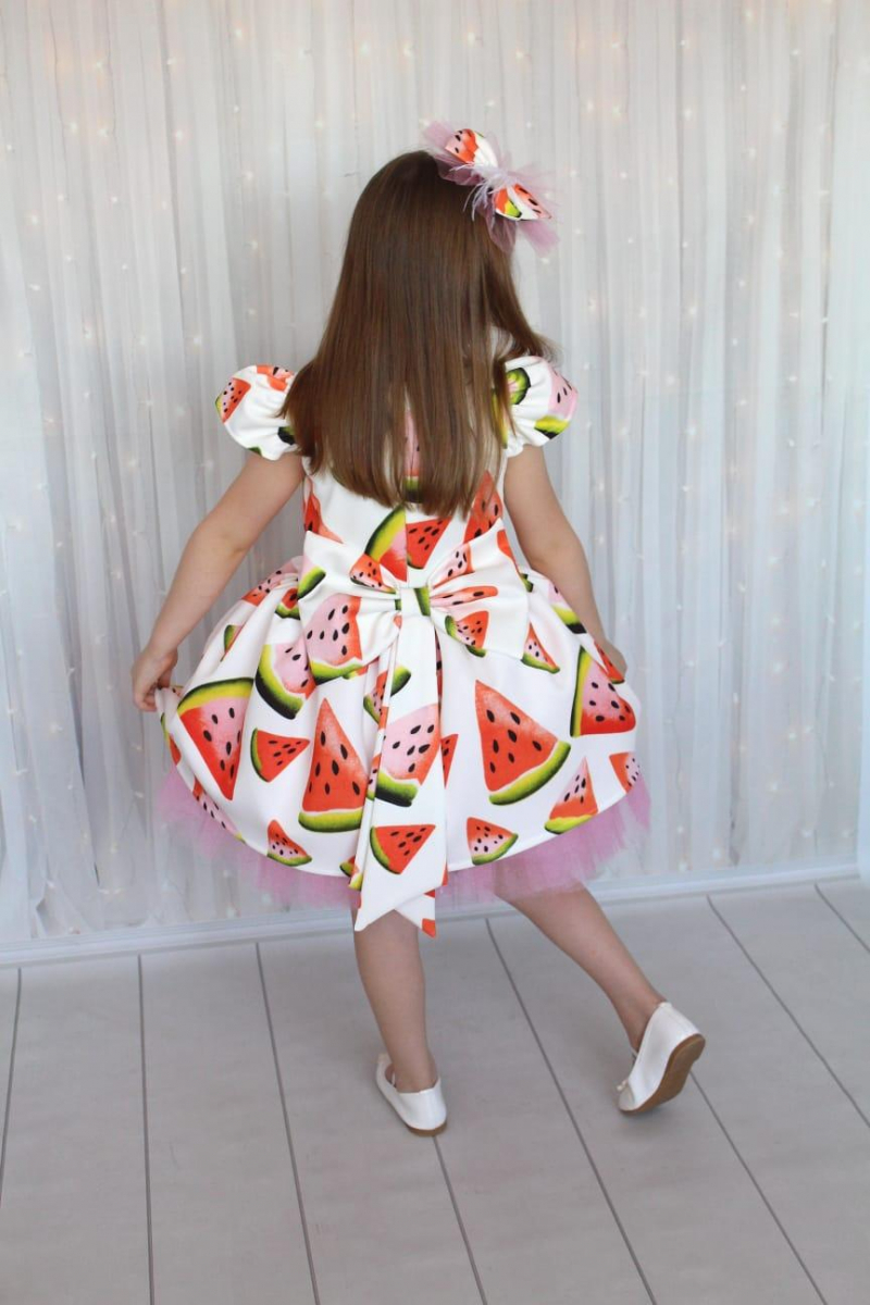 فستان بناتي منفوش - طباعة بطيخ