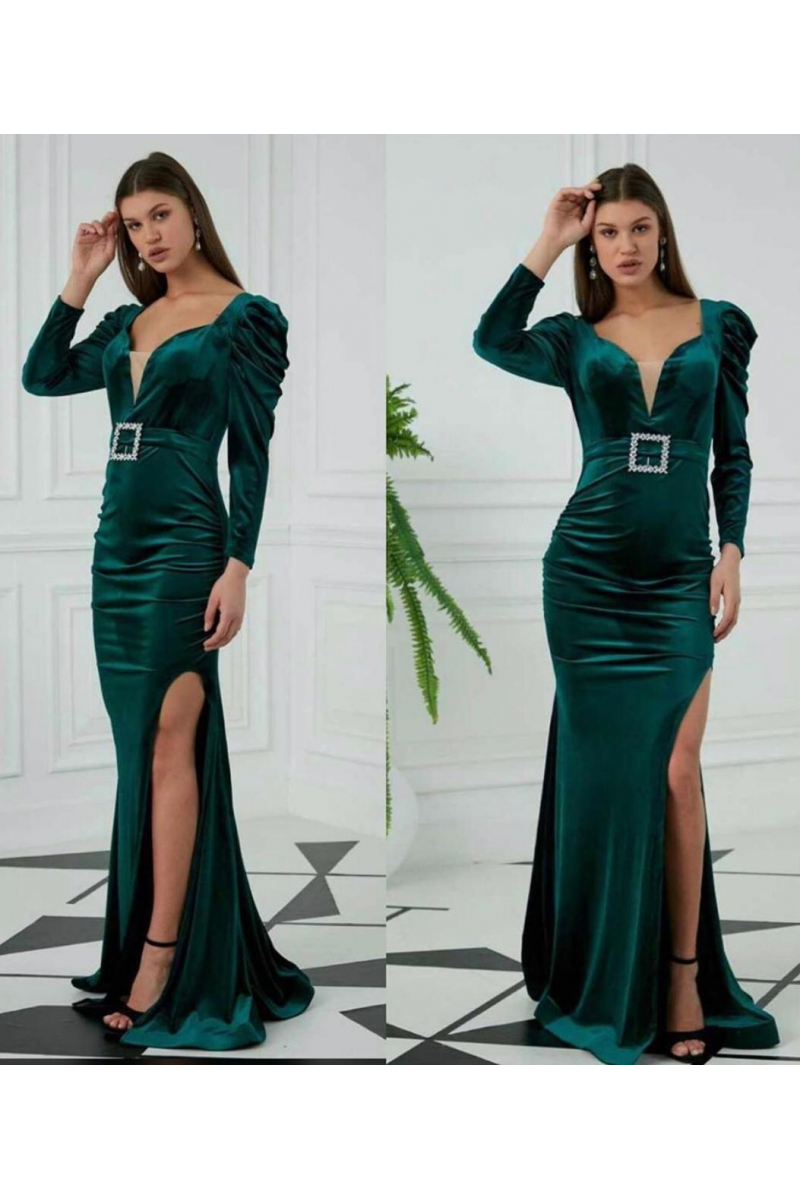 فستان لأجمل سهره قطيفه لون أخضر زيتي راائع من تركيا