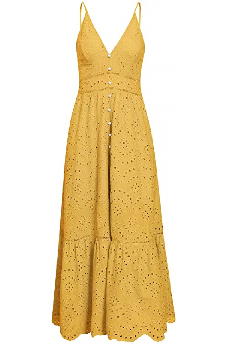 فستان نسائي من BerryGo مزين باللؤلؤ مطرز بفتحة رقبة على شكل V وحزام سباغيتي